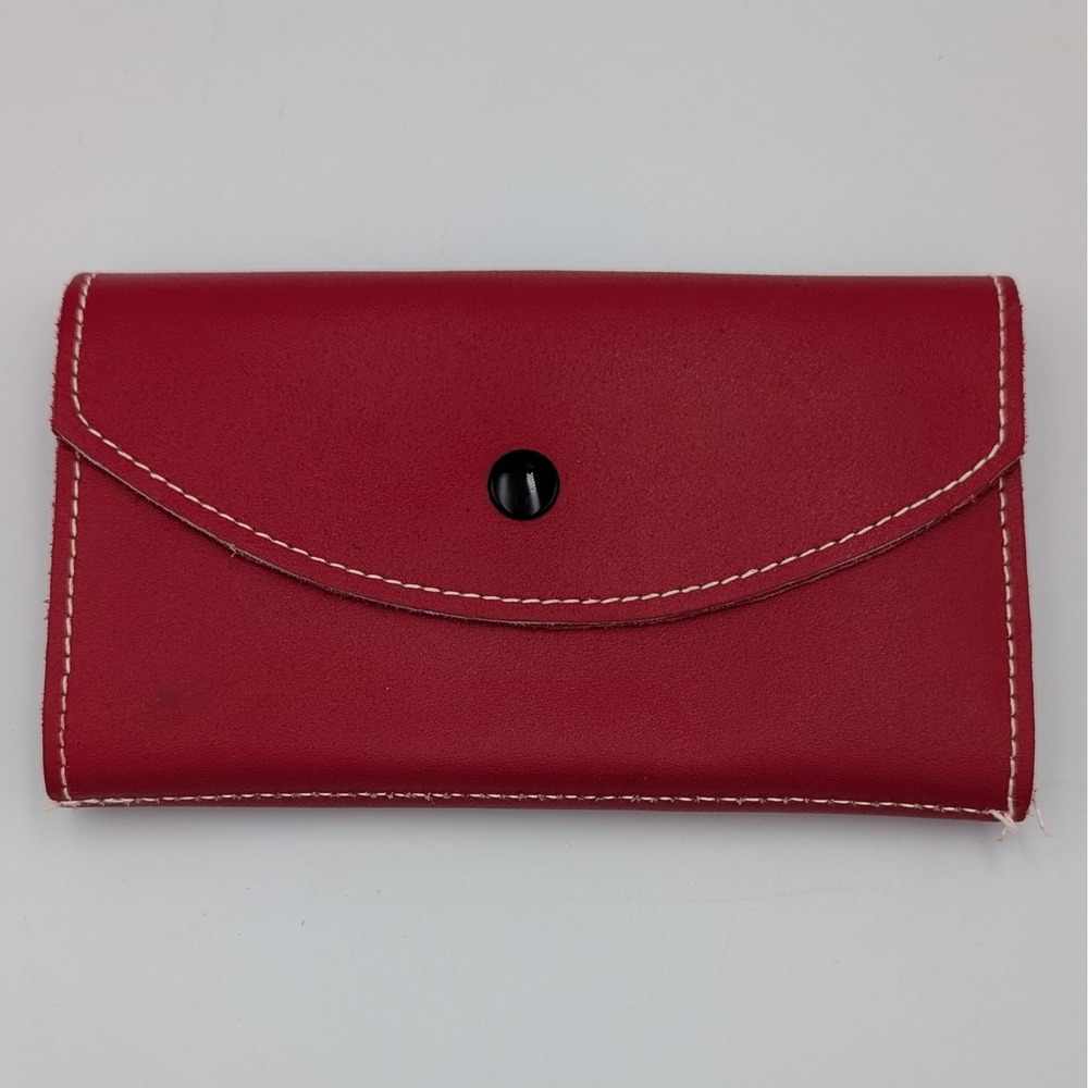 VTG Creative House Inc Red Leather Trifold Wallet Clutch Richardson TX 7x4"